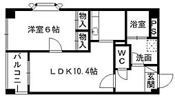 熊本市電A系統 田崎橋駅 徒歩7分の賃貸マンション 4階1LDKの間取り