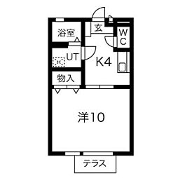 エミネンスA棟 1階1Kの間取り