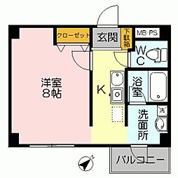 三記マンション紺屋町 4階1Kの間取り