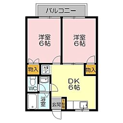 ニューレックアピオンII 1階2DKの間取り