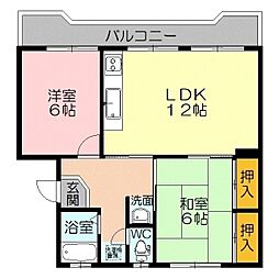 ポイント新開ハイツ 1階2LDKの間取り