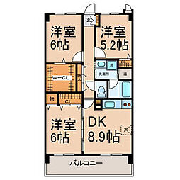 Espacio　Sueno 2階3DKの間取り