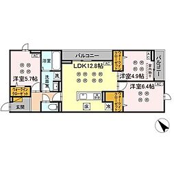 D-KISARIA　WI 1階3LDKの間取り