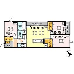 D-KISARIA　WI 2階3LDKの間取り