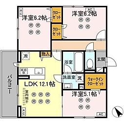 D-KISARIA　WII 3階3LDKの間取り
