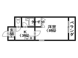 ステューディオ長束 3階1LDKの間取り