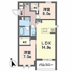 シャーメゾンＬａＬａ 2階2LDKの間取り