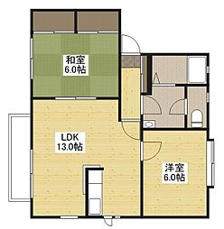 ディアス中山新町 2階2LDKの間取り