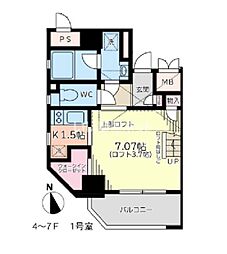 Ｍｏｏｎｓｈｉｎｙ弐番館 7階1Kの間取り