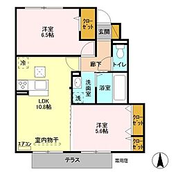 サニーヒル　イシイ　Ａ 1階2LDKの間取り