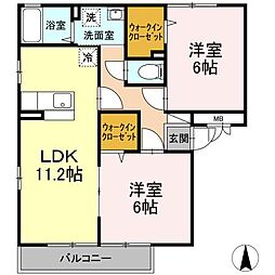 グランシャリオ・Ａ 3階2LDKの間取り