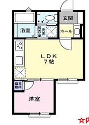 ザ・ガーデン フィールド 202 2階1DKの間取り