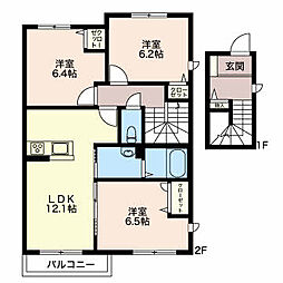 ヴィラーチェ古田刈Ｂ 2階3LDKの間取り