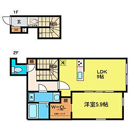 仙台市営南北線 愛宕橋駅 徒歩15分の賃貸アパート 2階1LDKの間取り