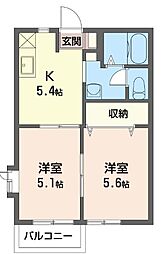 セーブルハイツＡ 2階2Kの間取り
