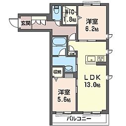 ブルーベル 3階2LDKの間取り