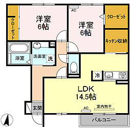 ヴェルジェ　A 1階2LDKの間取り