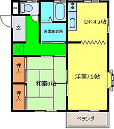 コーポミゾグチ 3-2 3階1LDKの間取り