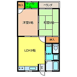 サザンアルファ岡田 1階2DKの間取り