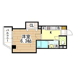 みおつくし京橋 7階1Kの間取り