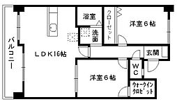 セントラルタワー大津 2階2LDKの間取り