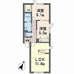 マリ　アネックス 2階2LDKの間取り