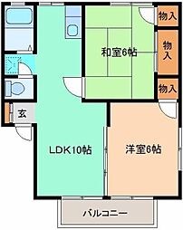 ファインコートＢ 1階2LDKの間取り