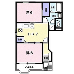 ヴィラヒルズA 2DKの間取図画像