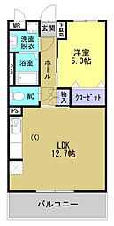 CASAあいら 202 2階1LDKの間取り
