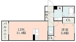 JR豊肥本線 光の森駅 徒歩13分の賃貸アパート 3階1LDKの間取り