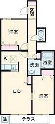 レジデンスコート加西A棟 2LDKの間取図画像