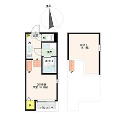 VAN SOREIL(ヴァンソレイユ)野並 201 2階1Kの間取り