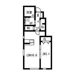 EQUUS(エクウス)B B105 1階1LDKの間取り