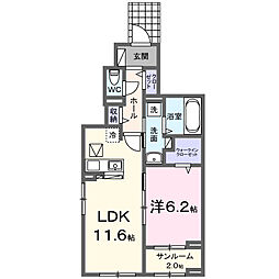 フラワーハイツ弐番館 1LDKの間取図画像