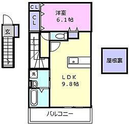 ヒラソールＡ 2階1LDKの間取り