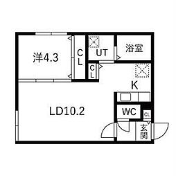 札幌市中央区南十二条西14丁目アパート 1LDKの間取図画像