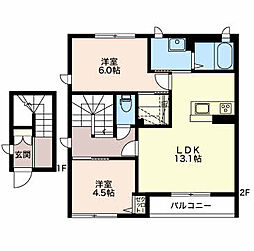 ルナクレールAKIRAB 2LDKの間取図画像