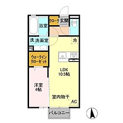 JR信越本線 北高崎駅 徒歩21分の賃貸アパート 2階1LDKの間取り