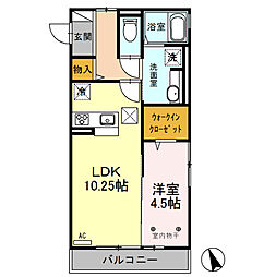 JR信越本線 北高崎駅 徒歩15分の賃貸アパート 1階1LDKの間取り