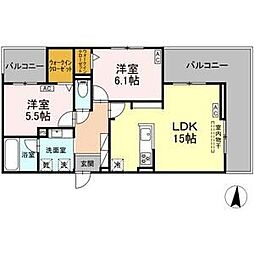 セレスティア檀溪通 2LDKの間取図画像