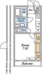 ウインドヒル川口 305 3階1Kの間取り