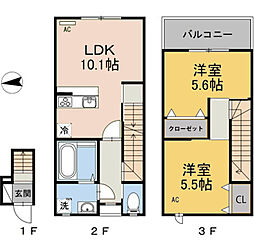 アルカディア　 D棟 203 2階2LDKの間取り