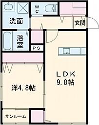 新潟市中央区下所島1丁目アパート 1LDKの間取図画像