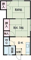 松崎コーポ1 2DKの間取図画像