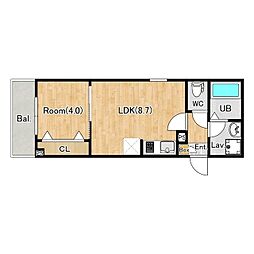 春日部市道順川戸アパート 1LDKの間取図画像
