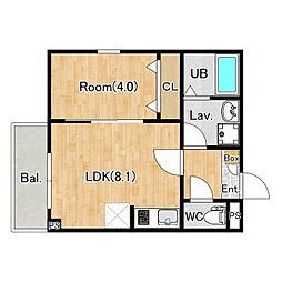 春日部市道順川戸アパート 1LDKの間取図画像
