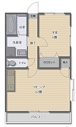 フリーデンス原口 1LDKの間取図画像