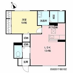 ティファーノ西大道B 1LDKの間取図画像