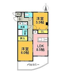 ベルデュール1 2DKの間取図画像