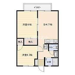 オリーブハイツ 2DKの間取図画像